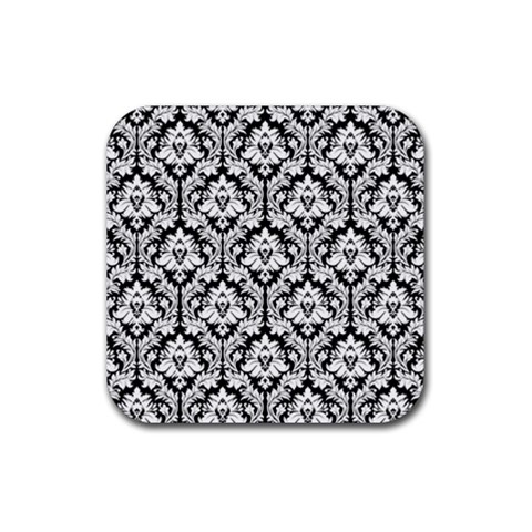 White On Black Damask Drink Coaster (Square) from ArtsNow.com Front