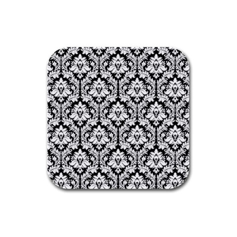 White On Black Damask Drink Coasters 4 Pack (Square) from ArtsNow.com Front