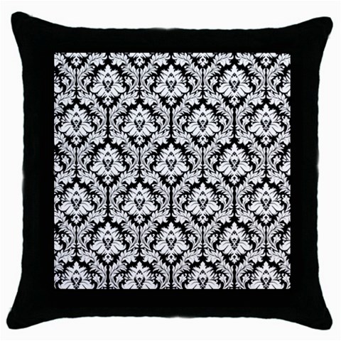 Black & White Damask Pattern Throw Pillow Case (Black) from ArtsNow.com Front