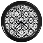 White On Black Damask Wall Clock (Black)