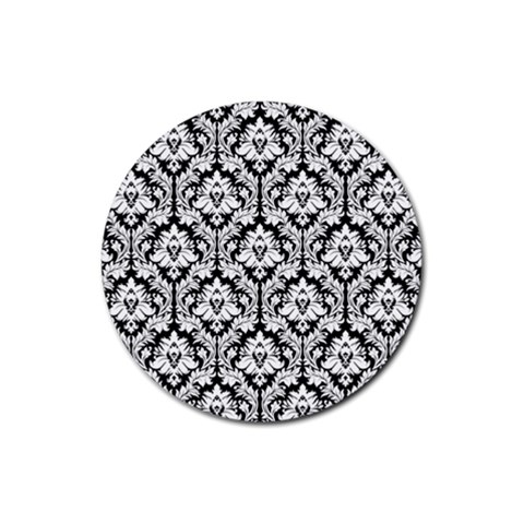 White On Black Damask Drink Coaster (Round) from ArtsNow.com Front