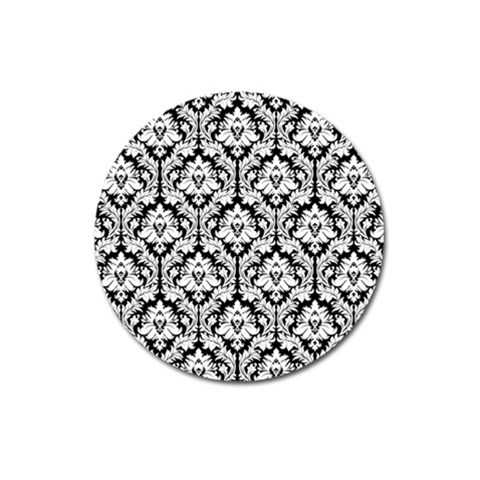 White On Black Damask Magnet 3  (Round) from ArtsNow.com Front