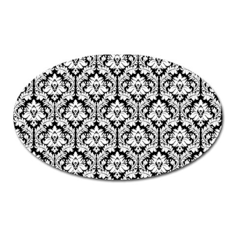 White On Black Damask Magnet (Oval) from ArtsNow.com Front