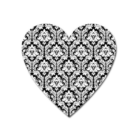 White On Black Damask Magnet (Heart) from ArtsNow.com Front