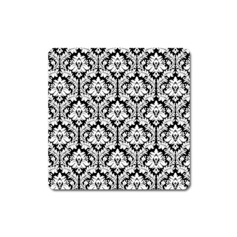 White On Black Damask Magnet (Square) from ArtsNow.com Front