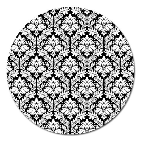 White On Black Damask Magnet 5  (Round) from ArtsNow.com Front