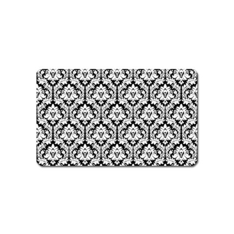 White On Black Damask Magnet (Name Card) from ArtsNow.com Front