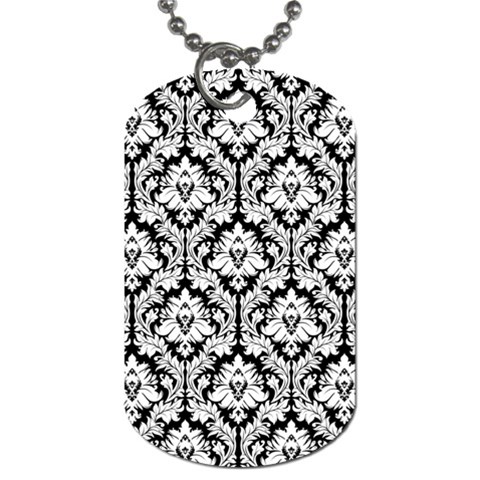 White On Black Damask Dog Tag (Two Front