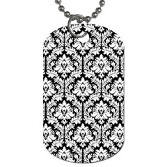 White On Black Damask Dog Tag (Two Front