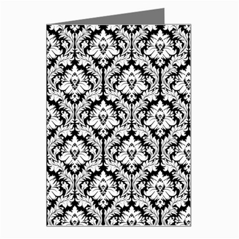 White On Black Damask Greeting Card from ArtsNow.com Left