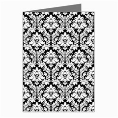 White On Black Damask Greeting Card from ArtsNow.com Left