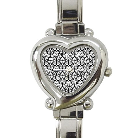 White On Black Damask Heart Italian Charm Watch  from ArtsNow.com Front