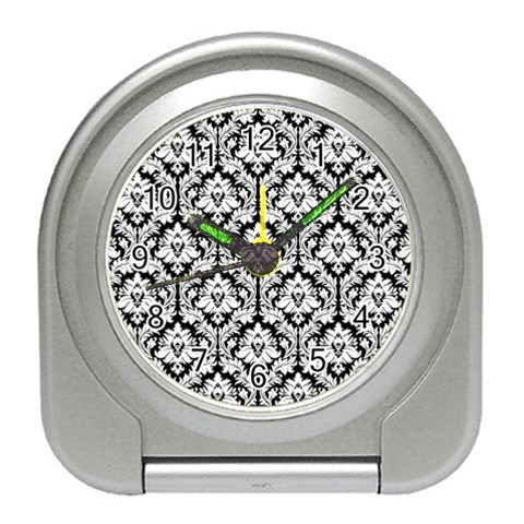 White On Black Damask Desk Alarm Clock from ArtsNow.com Front