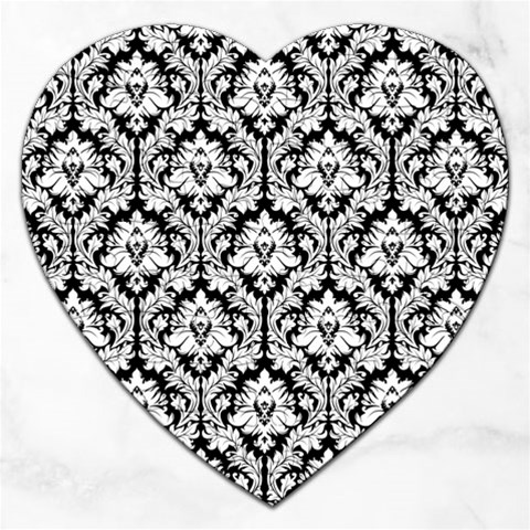 White On Black Damask Jigsaw Puzzle (Heart) from ArtsNow.com Front