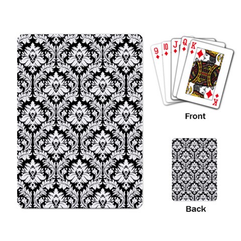 White On Black Damask Playing Cards Single Design from ArtsNow.com Back