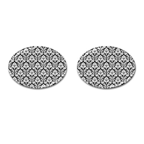 White On Black Damask Cufflinks (Oval) from ArtsNow.com Front(Pair)