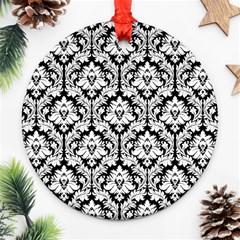 White On Black Damask Round Ornament (Two Sides) from ArtsNow.com Front