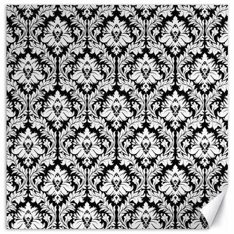 White On Black Damask Canvas 12  x 12  (Unframed) from ArtsNow.com 11.4 x11.56  Canvas - 1