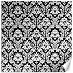 White On Black Damask Canvas 12  x 12  (Unframed)