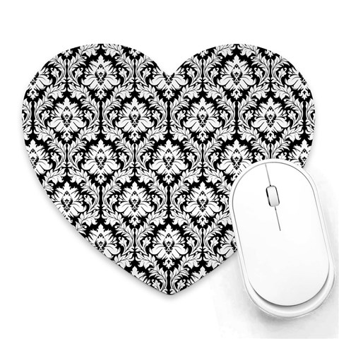 White On Black Damask Mouse Pad (Heart) from ArtsNow.com Front