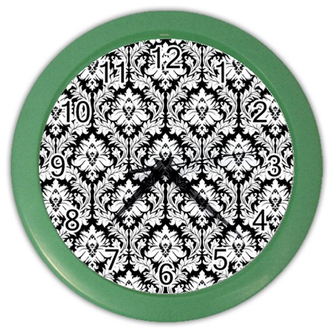 White On Black Damask Wall Clock (Color) from ArtsNow.com Front