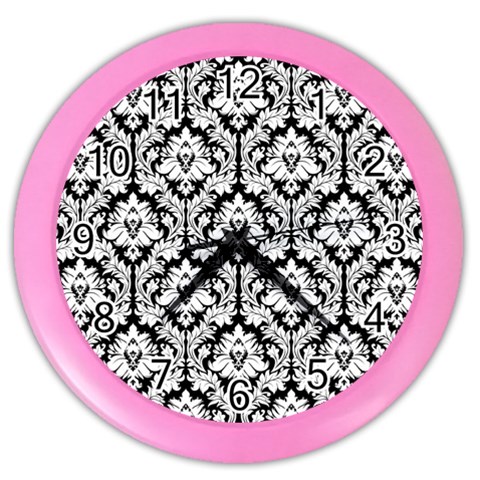 White On Black Damask Wall Clock (Color) from ArtsNow.com Front