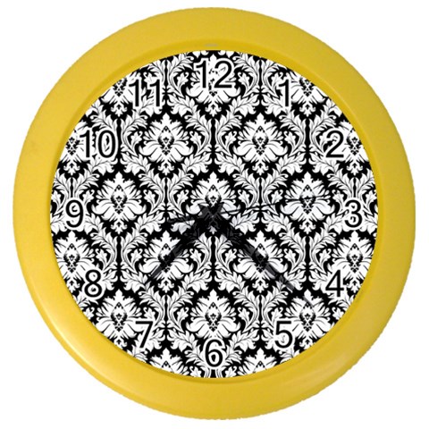 White On Black Damask Wall Clock (Color) from ArtsNow.com Front