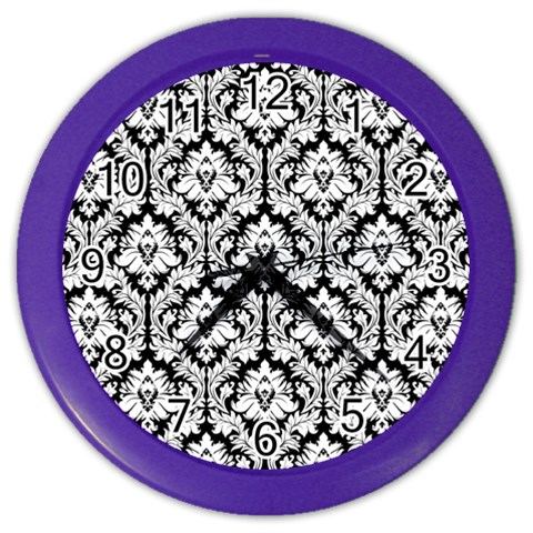 White On Black Damask Wall Clock (Color) from ArtsNow.com Front