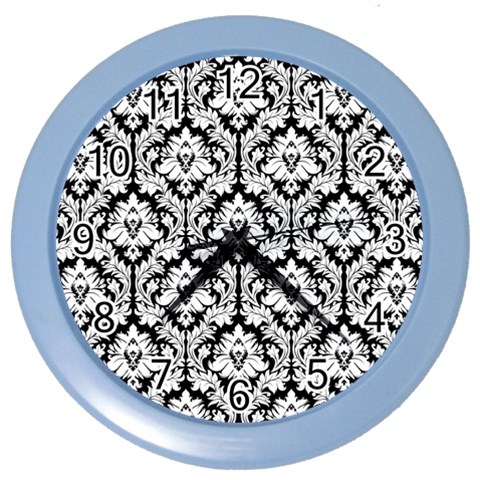 White On Black Damask Wall Clock (Color) from ArtsNow.com Front