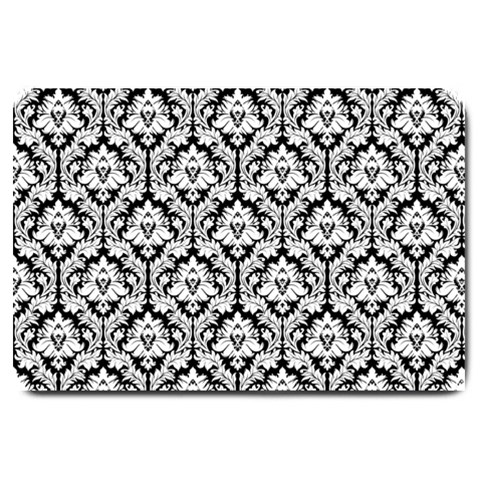 White On Black Damask Large Door Mat from ArtsNow.com 30 x20  Door Mat