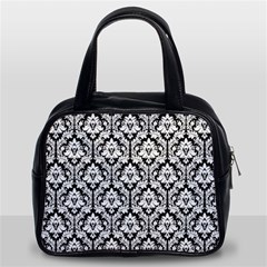 Black & White Damask Pattern Classic Handbag (Two Sides) from ArtsNow.com Front