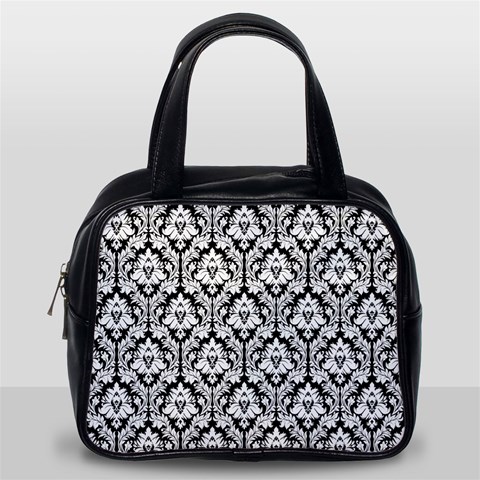 Black & White Damask Pattern Classic Handbag (Two Sides) from ArtsNow.com Back