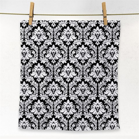 Black & White Damask Pattern Face Towel from ArtsNow.com Front