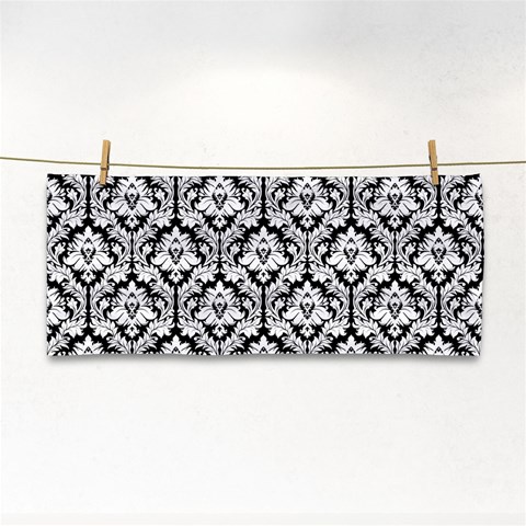 Black & White Damask Pattern Hand Towel from ArtsNow.com Front