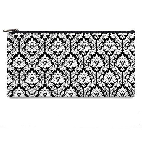 White On Black Damask Pencil Case from ArtsNow.com Front