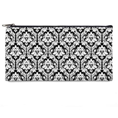 White On Black Damask Pencil Case from ArtsNow.com Front