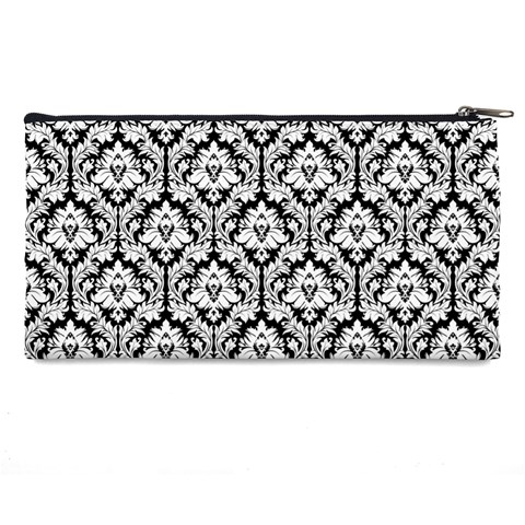 White On Black Damask Pencil Case from ArtsNow.com Back