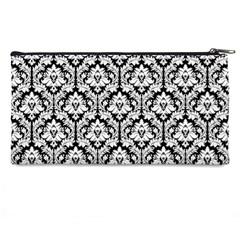 White On Black Damask Pencil Case from ArtsNow.com Back