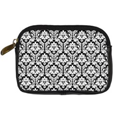 White On Black Damask Digital Camera Leather Case from ArtsNow.com Front