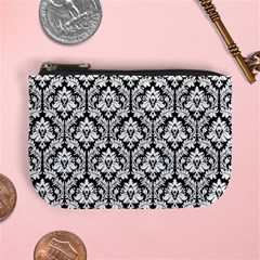 Black & White Damask Pattern Mini Coin Purse from ArtsNow.com Front