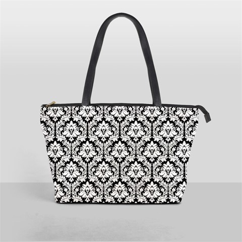 Black & White Damask Pattern Classic Shoulder Handbag from ArtsNow.com Front