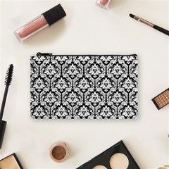 Black & White Damask Pattern Cosmetic Bag (Small) from ArtsNow.com Front