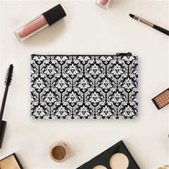 Black & White Damask Pattern Cosmetic Bag (Small) from ArtsNow.com Back