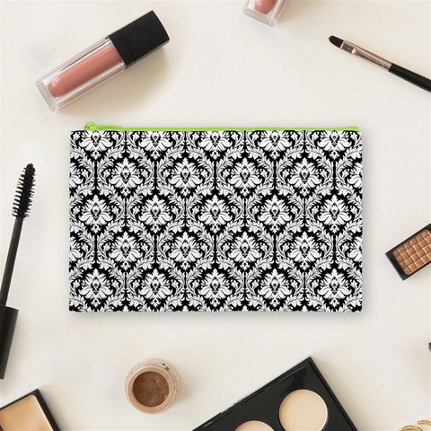 Black & White Damask Pattern Cosmetic Bag (Medium) from ArtsNow.com Front