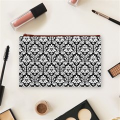 Black & White Damask Pattern Cosmetic Bag (Medium) from ArtsNow.com Front