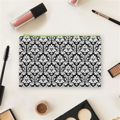 Black & White Damask Pattern Cosmetic Bag (Medium) from ArtsNow.com Front