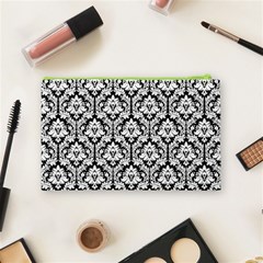 Black & White Damask Pattern Cosmetic Bag (Medium) from ArtsNow.com Back