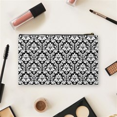 Black & White Damask Pattern Cosmetic Bag (Medium) from ArtsNow.com Back