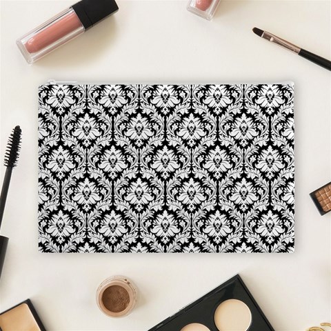 Black & White Damask Pattern Cosmetic Bag (Large) from ArtsNow.com Front