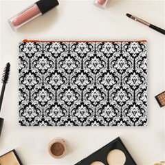 Black & White Damask Pattern Cosmetic Bag (Large) from ArtsNow.com Front